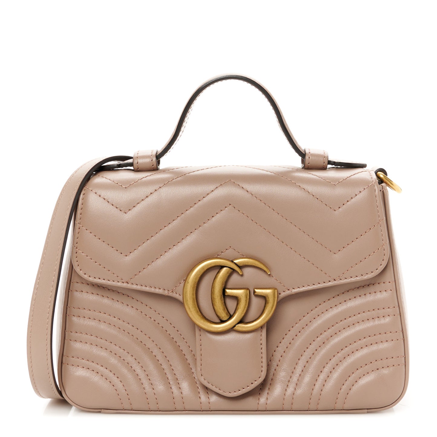 Calfskin Matelasse Mini GG Marmont Top Handle Shoulder Bag Porcelain Rose