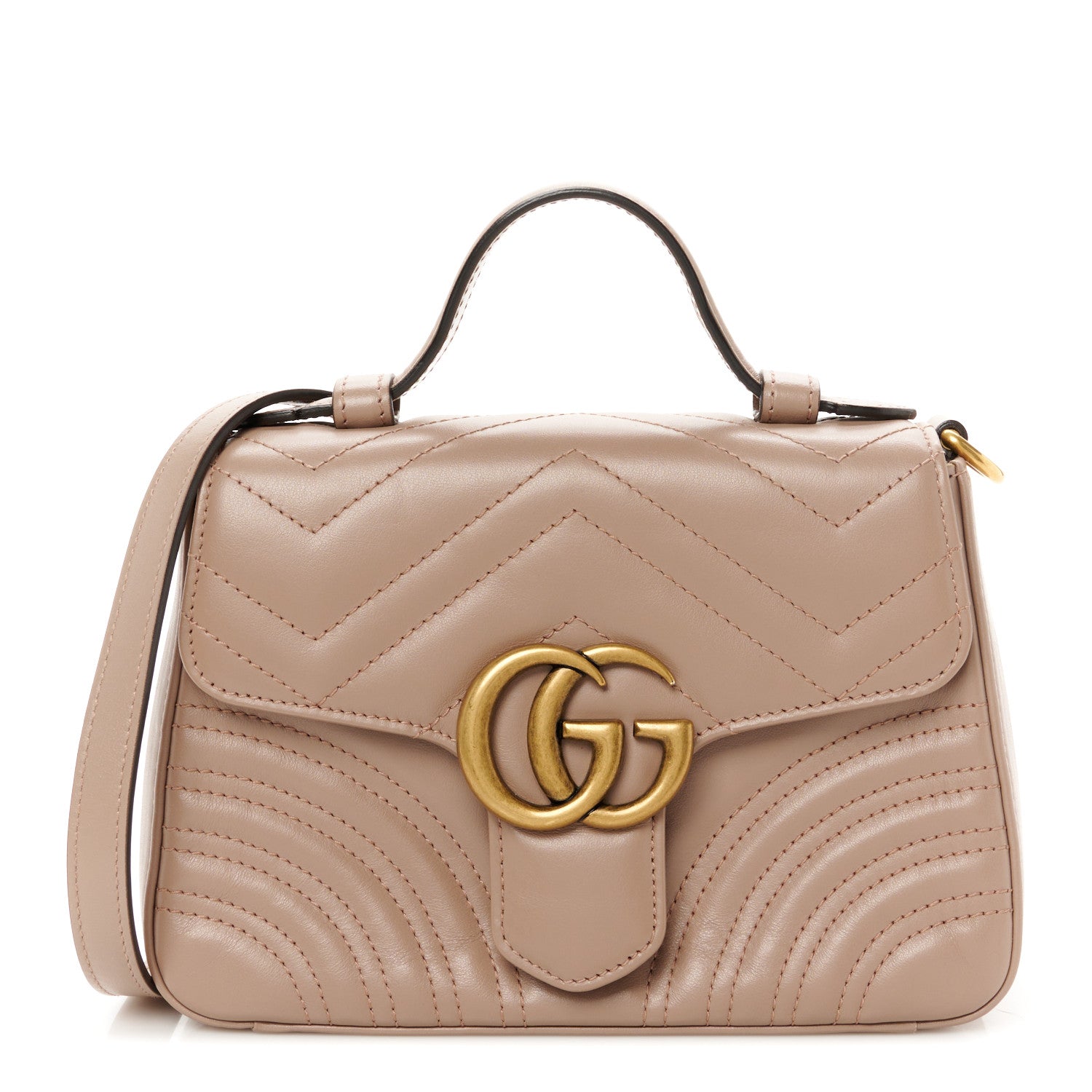 Gucci Calfskin Matelasse Mini GG Marmont Top Handle Shoulder Bag Porcelain Rose 1 of 11
