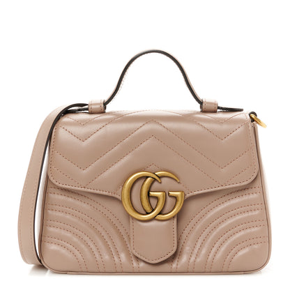 Gucci Calfskin Matelasse Mini GG Marmont Top Handle Shoulder Bag Porcelain Rose 1 of 11
