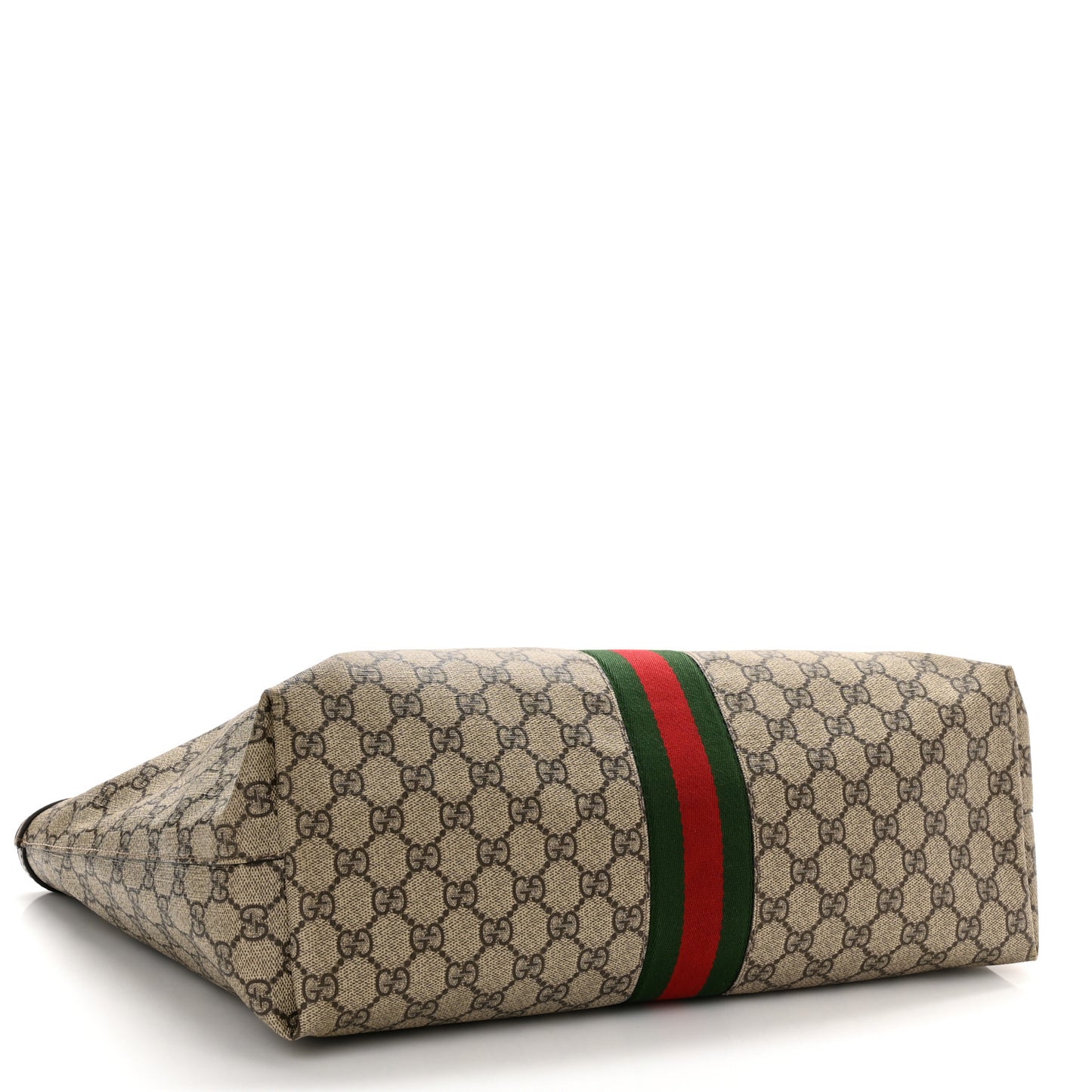 GG Supreme Monogram Textured Calfskin Web Medium Ophidia Shopping Tote Beige Ebony New Acero