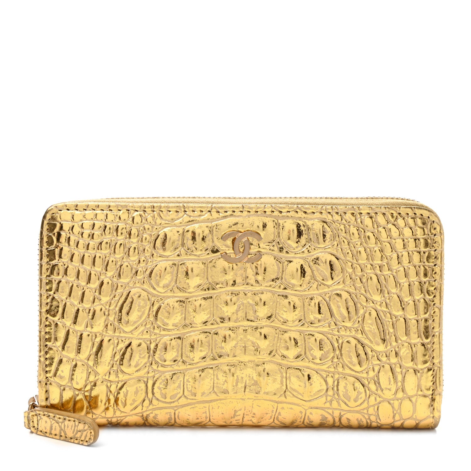 Chanel Metallic Calfskin Crocodile Embossed Small Cocodile Zip Wallet Gold 1 of 8