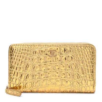 Chanel Metallic Calfskin Crocodile Embossed Small Cocodile Zip Wallet Gold 1 of 8
