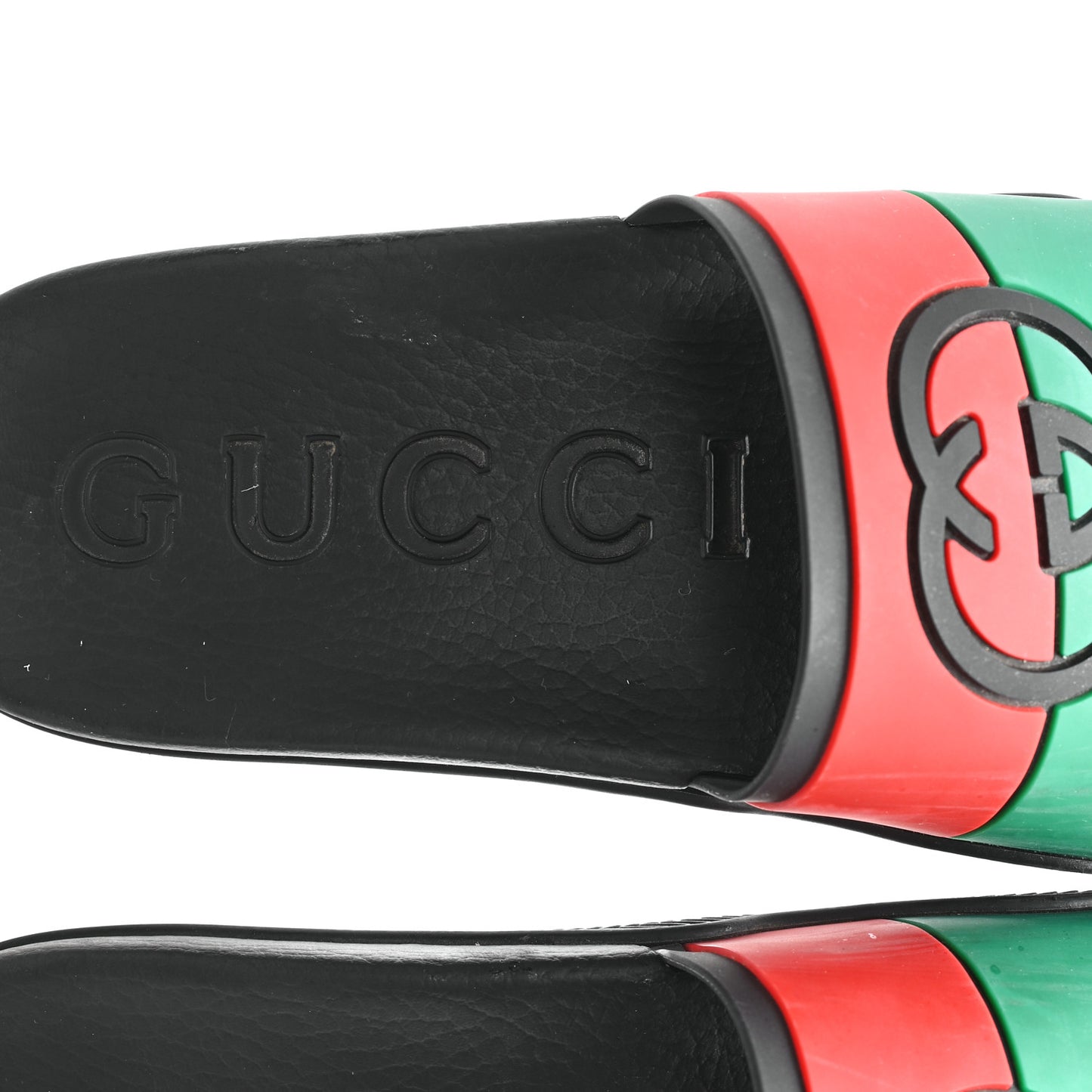 Rubber Web Womens Interlocking G Slide Sandals 40 Black Green Red