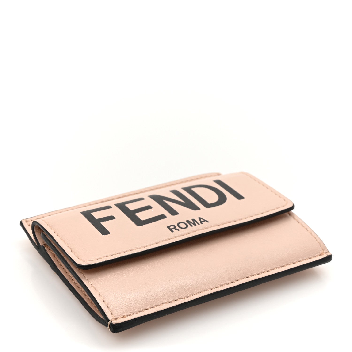 Fendi Vitello Fluffy Logo Fold Over Card Holder Wallet Rosa Quarzo Black 4 of 8