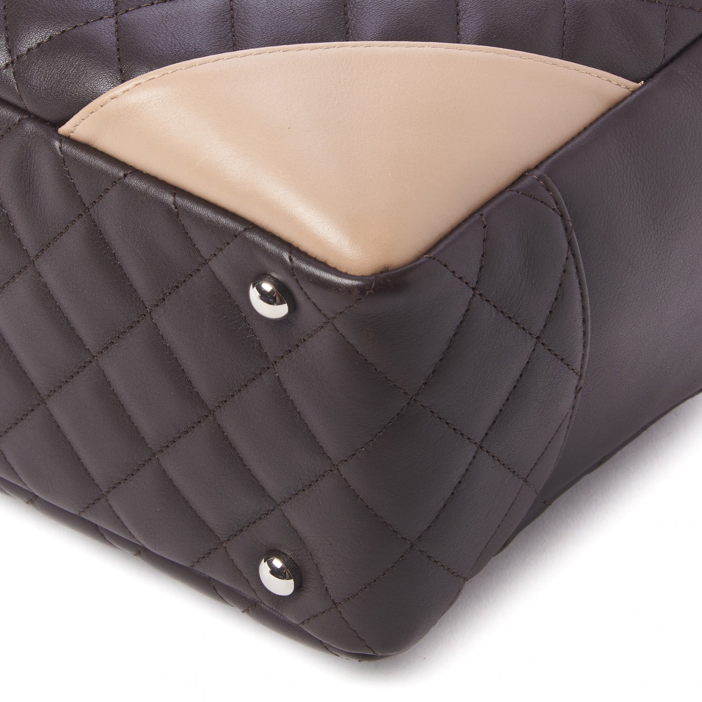 Calfskin Quilted Cambon Large Bowler Brown Beige