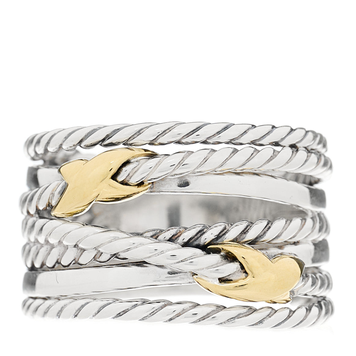 Sterling Silver 18K Yellow Gold Double X Crossover Ring 54 6.75