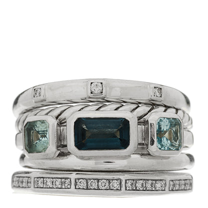 David Yurman Sterling Silver Diamond Hampton Blue Topaz 15mm Stax Five-Row Ring 56 7.5 1 of 6
