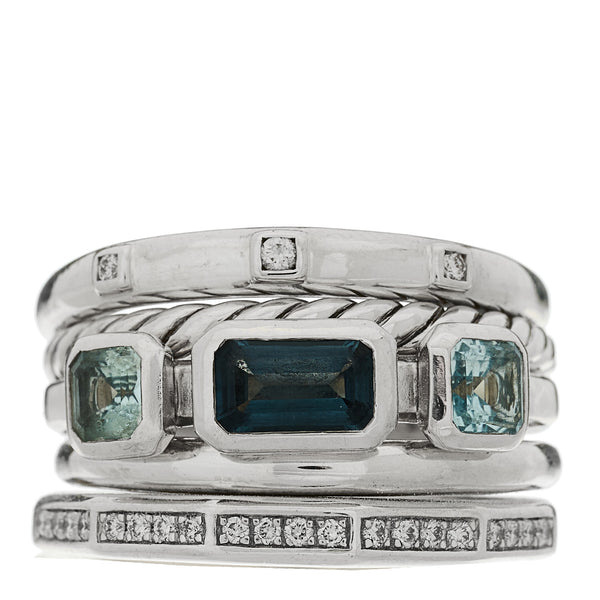 David Yurman Sterling Silver Diamond Hampton Blue Topaz 15mm Stax