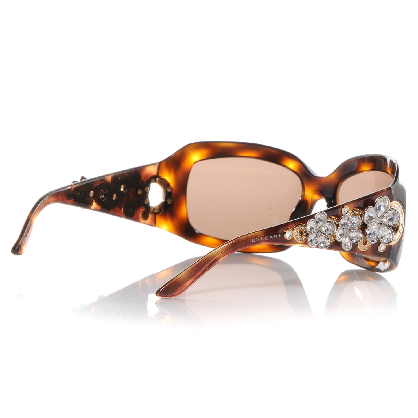 BVLGARI Tortoise Shell Crystal Flower Sunglasses 502/73
