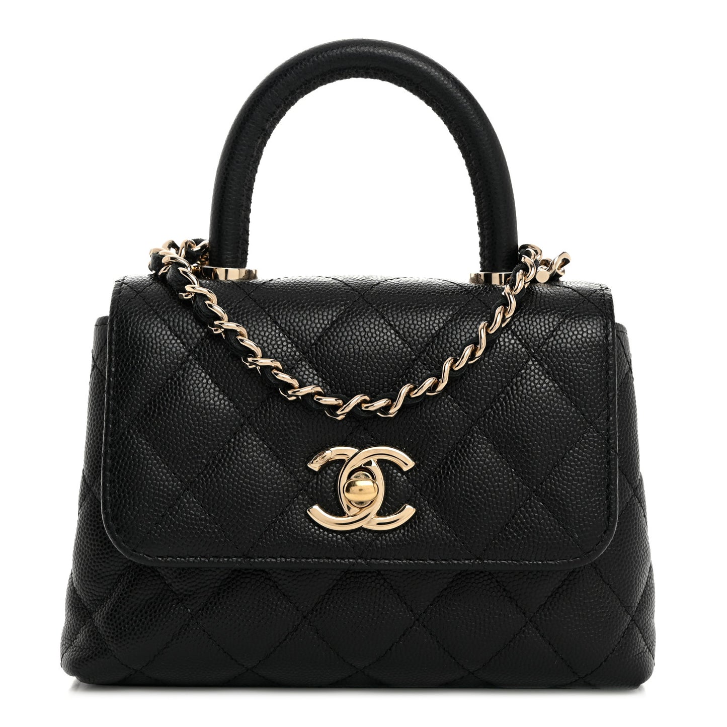 Caviar Quilted Coco Handle Clutch With Chain Black