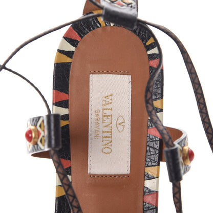Valentino Garavani Calfskin Primitive Print Gladiator Sandals 38 Black Multi 7 of 8