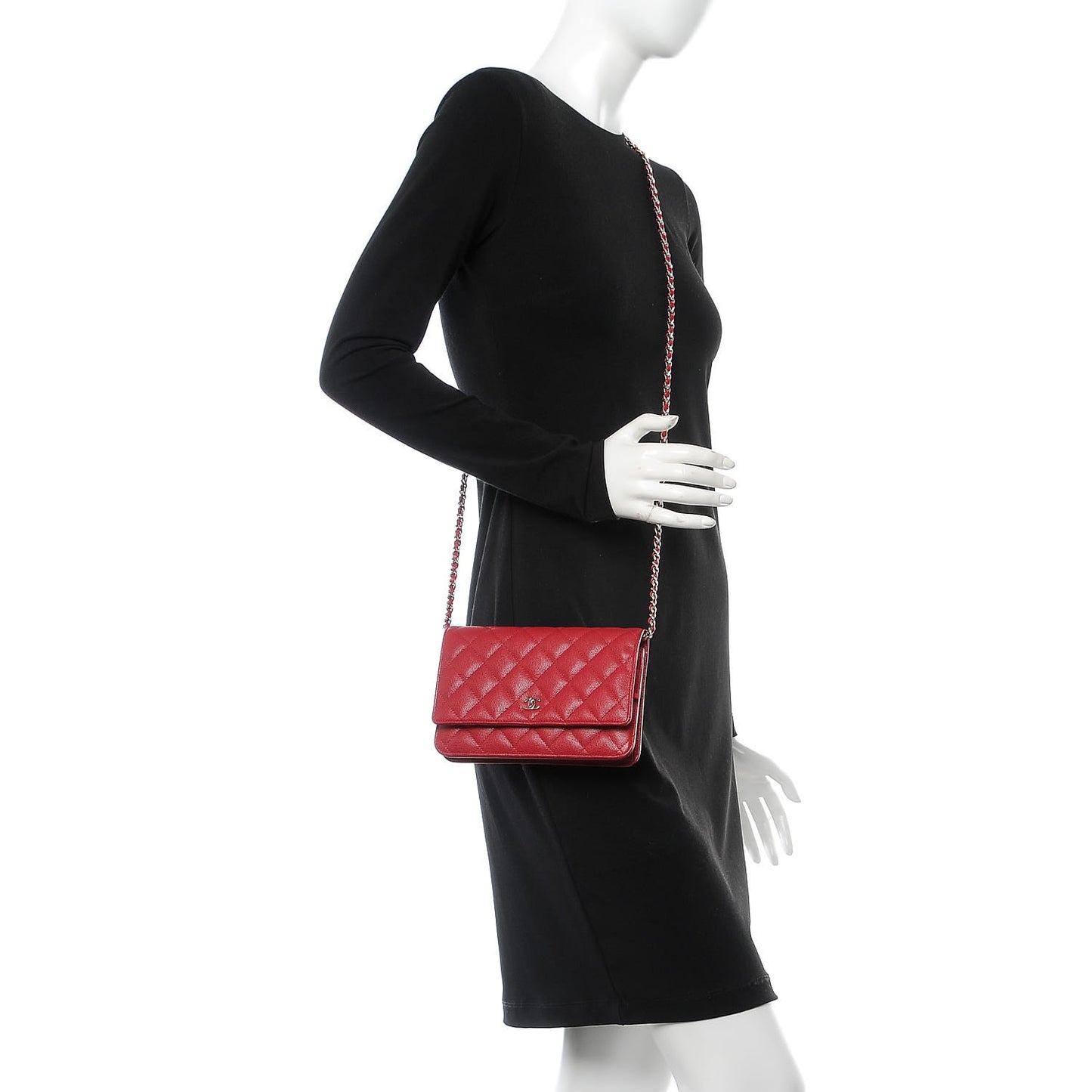 Caviar Quilted Wallet on Chain WOC Red