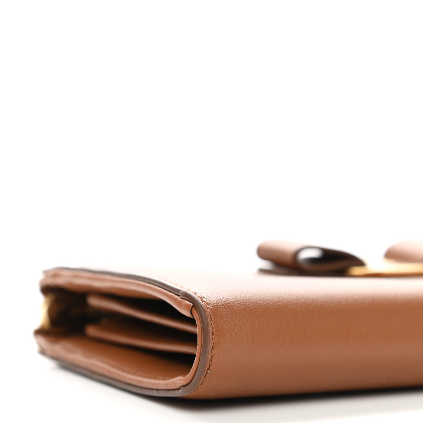 Calfskin Vara Bow Zip Wallet Brown