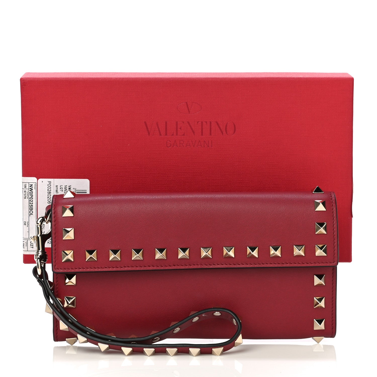 Valentino Garavani Vitello Rockstud Wristlet Travel Wallet Rubino 14 of 14