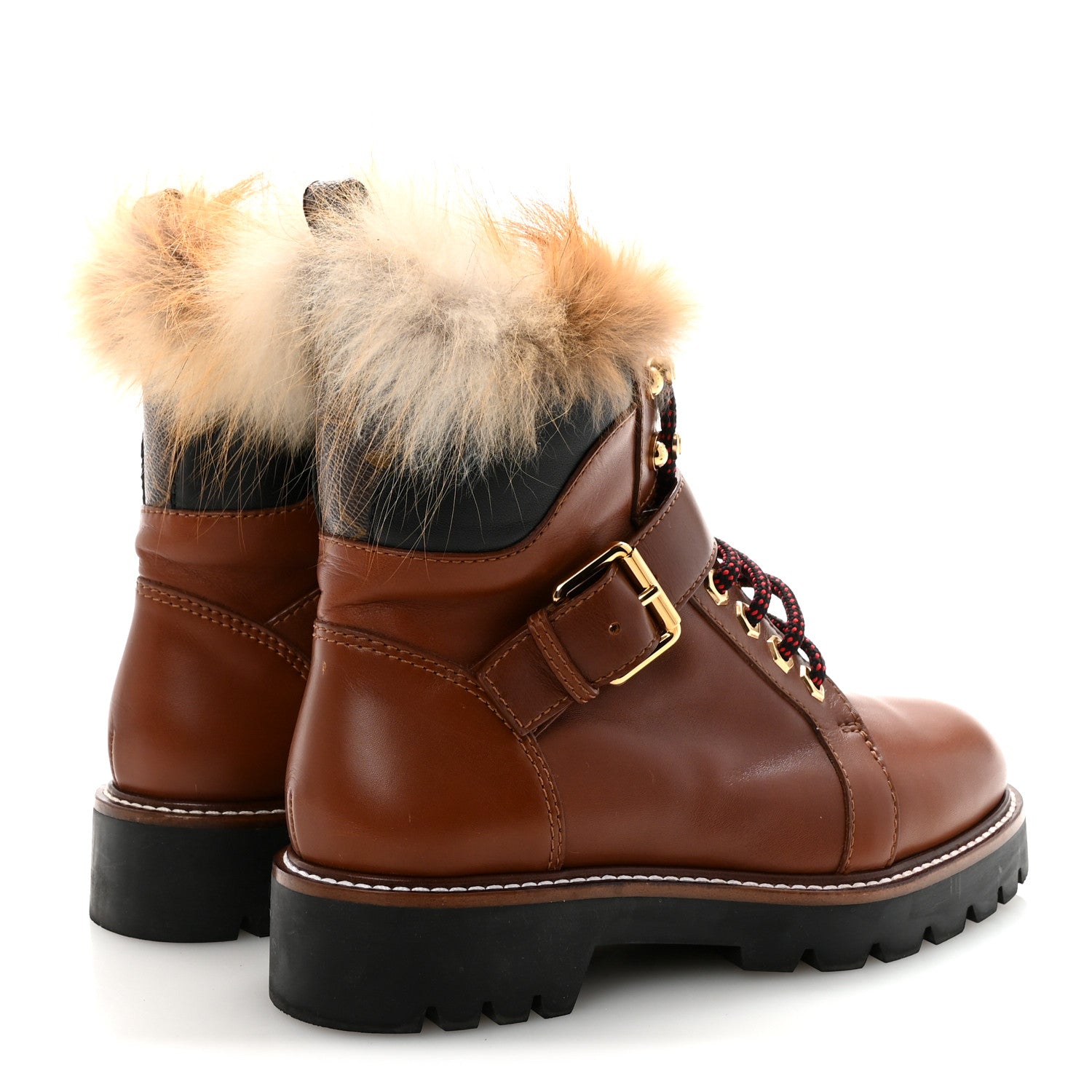 Louis Vuitton Calfskin Fur Territory Flat Ranger Combat Boots 37 Cognac 5 of 9