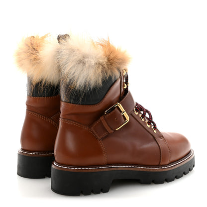 Louis Vuitton Calfskin Fur Territory Flat Ranger Combat Boots 37 Cognac 5 of 9