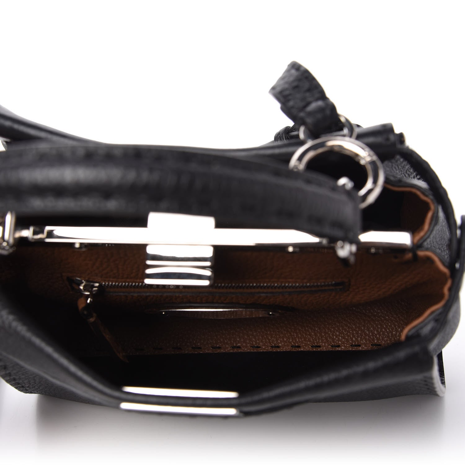 Fendi Cuoio Romano Selleria Bi-Color Mini Peekaboo Iconic Satchel Black Mou 5 of 9