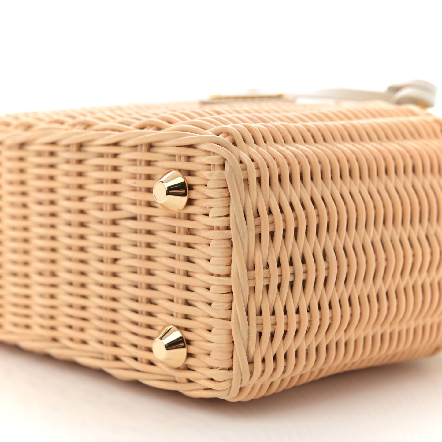 Wicker Canvas Mini Tote Tan White