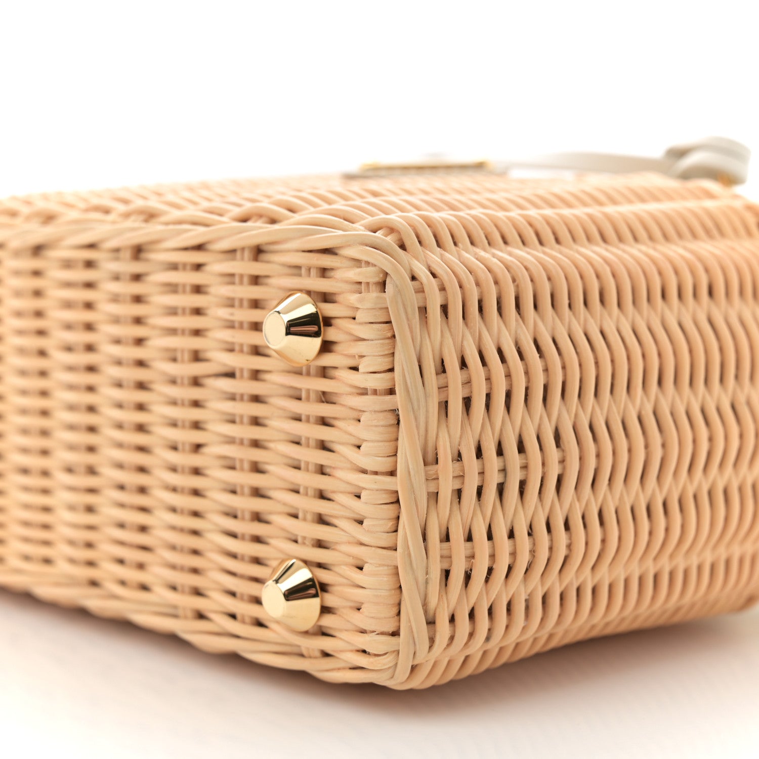 Prada Wicker Canvas Mini Tote Tan White 10 of 10
