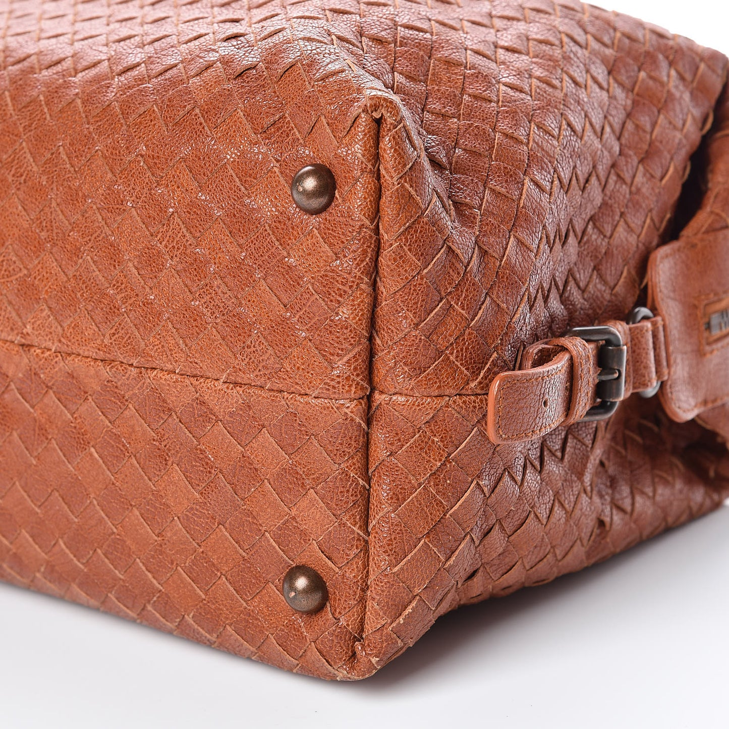 Goatskin Intrecciato Woven Top Handle Bag Copper