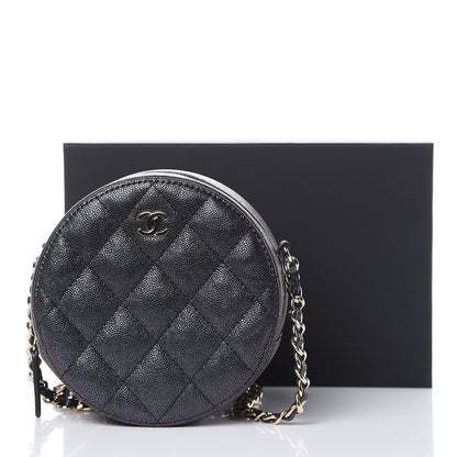 Chanel Iridescent Caviar Quilted Round Clutch With Chain Black 11 of 11