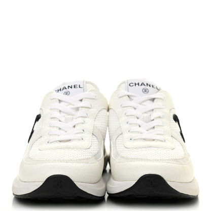 Chanel Calfskin Mesh Lycra Suede Womens Logo Sneakers 38 White 2 of 7