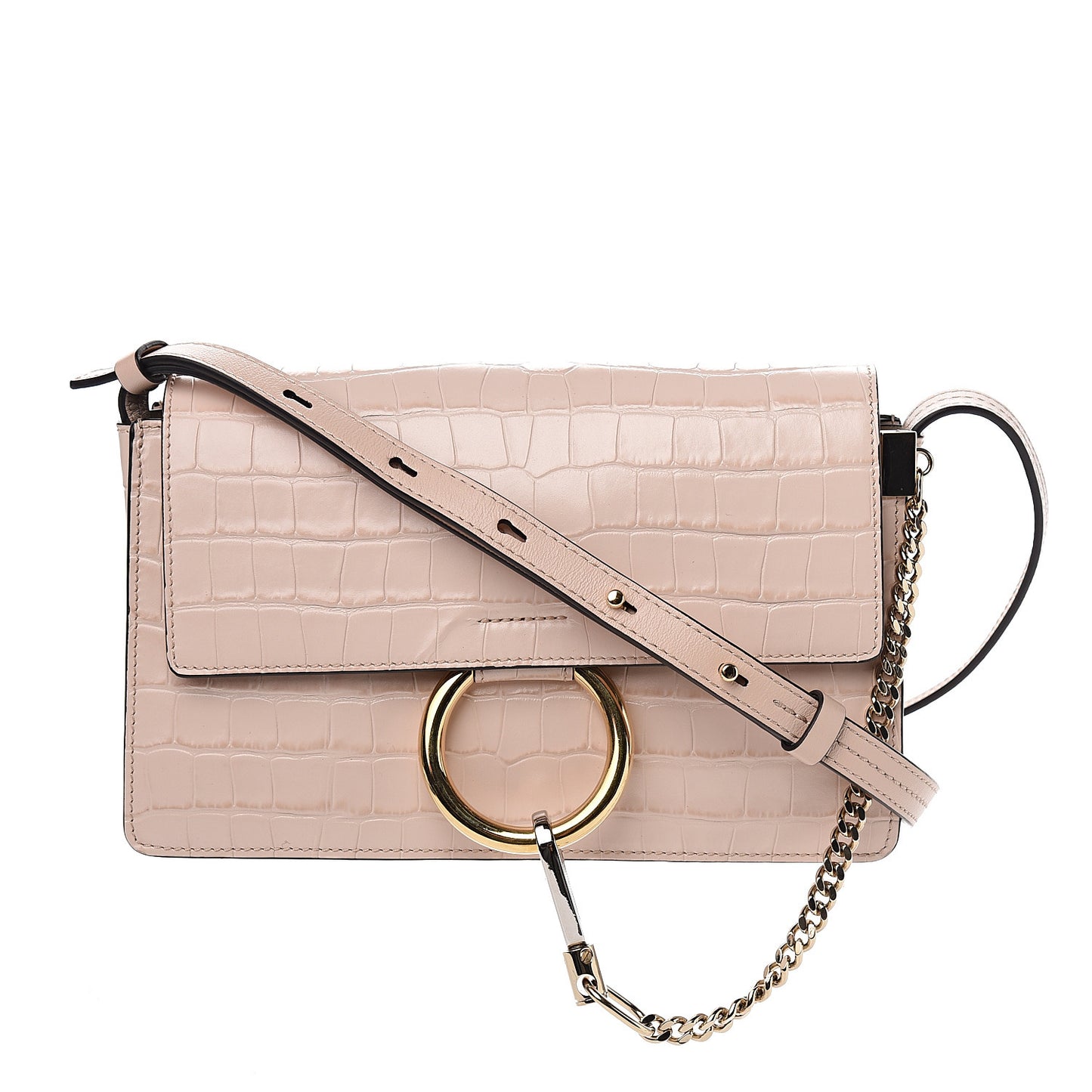 Calfskin Crocodile Embossed Small Faye Shoulder Bag Cement Pink