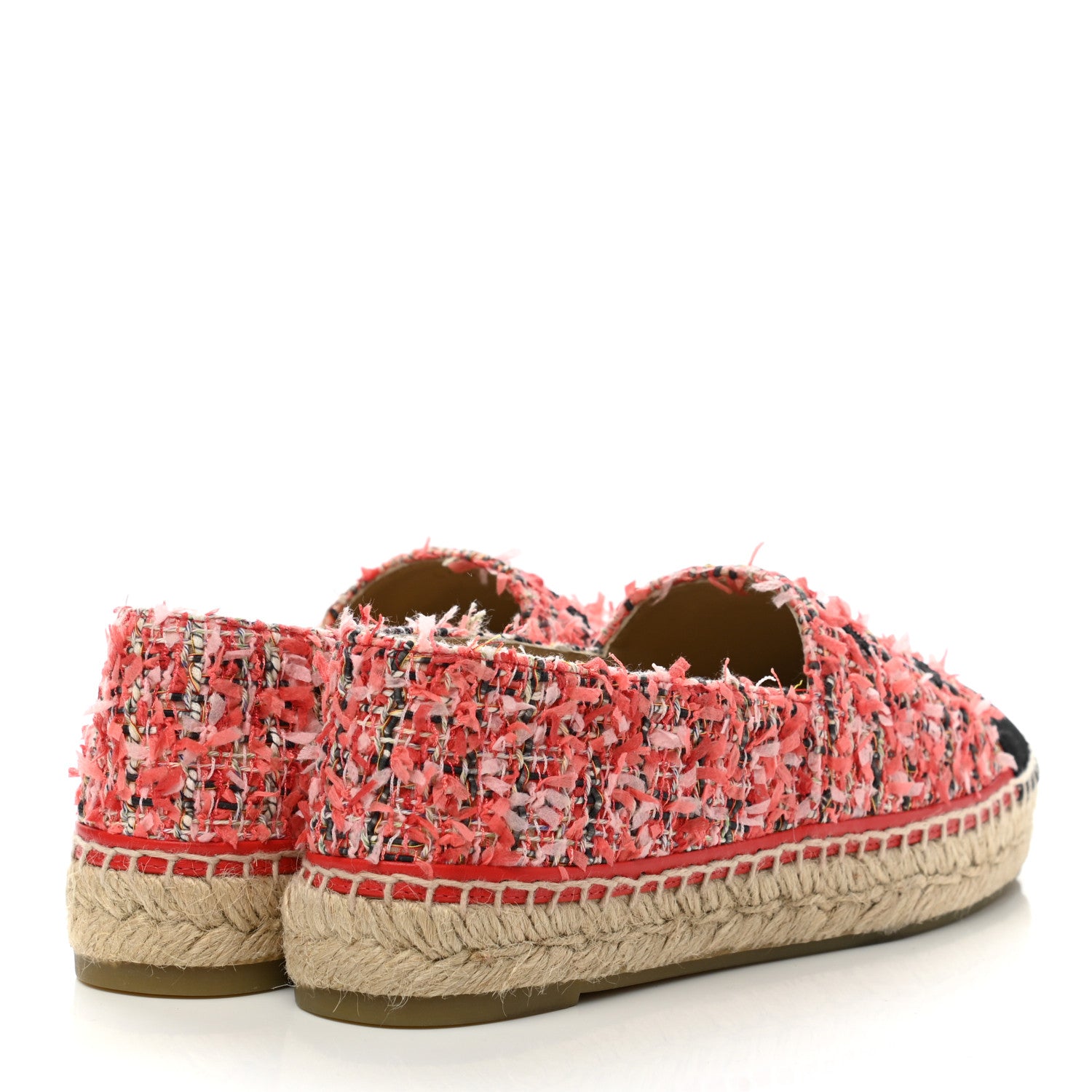 Chanel Tweed Grosgrain CC Espadrilles 38 Coral Red Pink Black 4 of 10