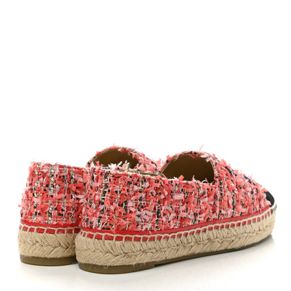 Chanel Tweed Grosgrain CC Espadrilles 38 Coral Red Pink Black 4 of 10