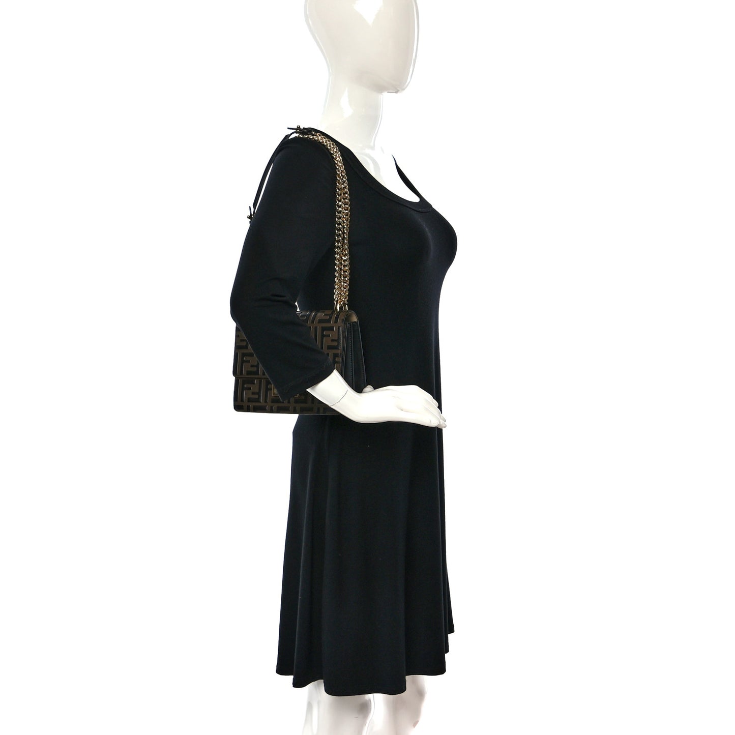 Vitello Liberty Bi-Color FF 1974 Embossed Small Kan U Shoulder Bag Maya Black