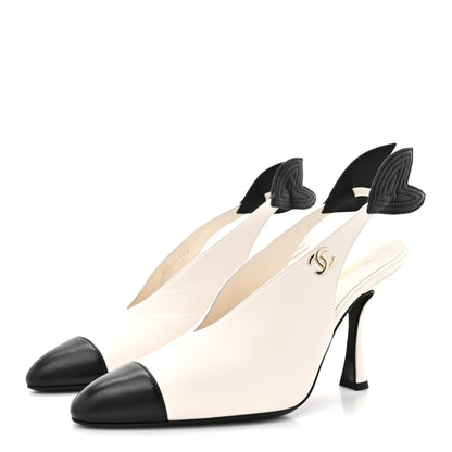 Chanel Lambskin Slingback Pumps 40 White Black 4 of 10