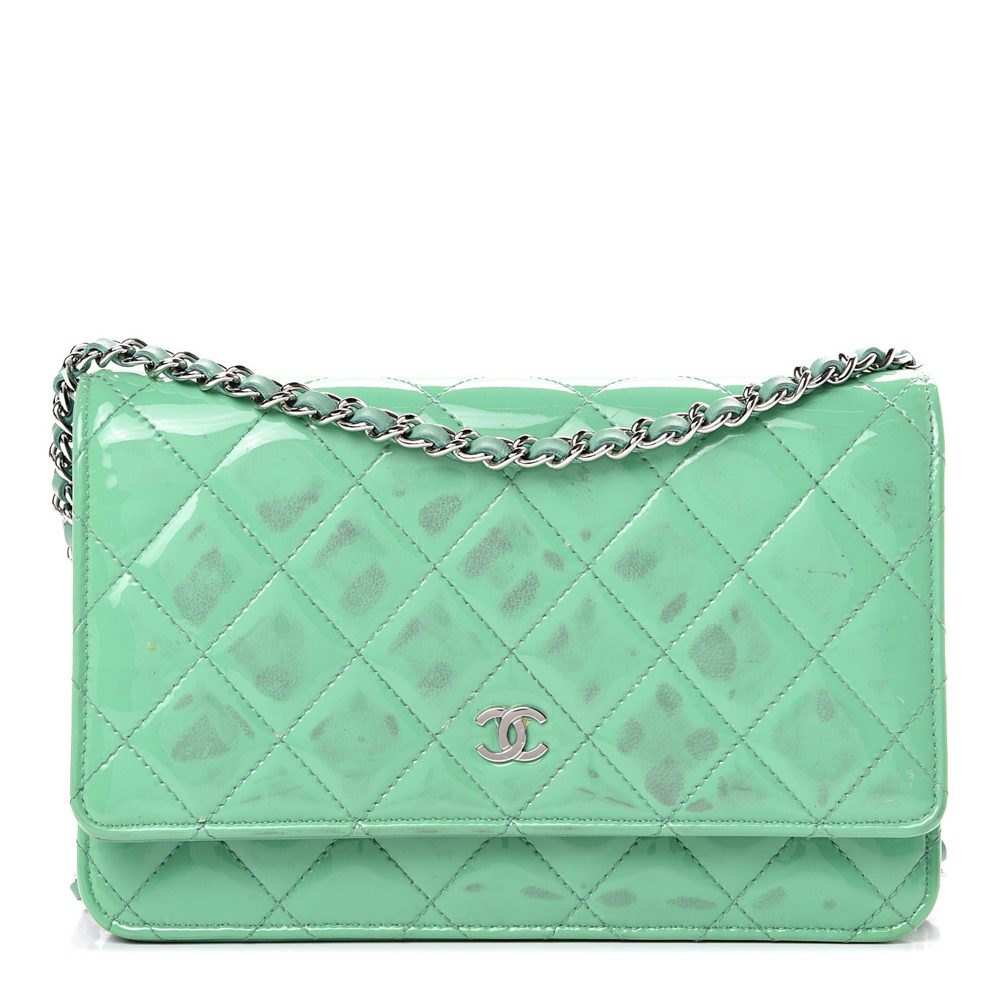 Patent Quilted Wallet On Chain WOC Green