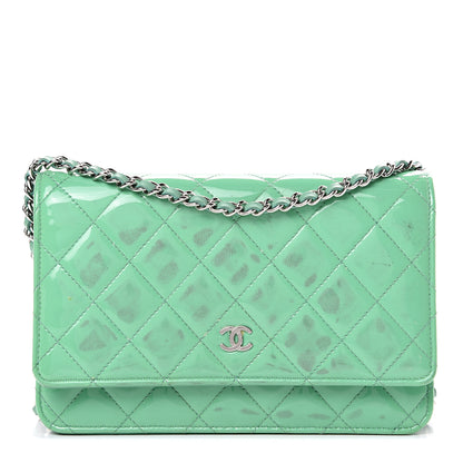 Chanel Patent Quilted Wallet On Chain WOC Green 1 of 18