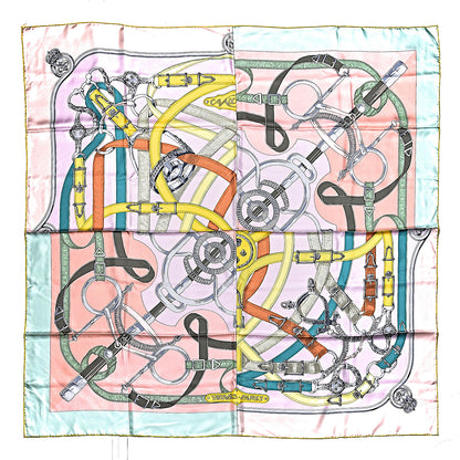 Hermes Silk Cavalcadour Scarf 140 Rose Poudre Vert D Eau Jaune Vif 1 of 4