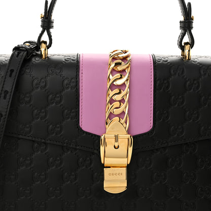 Gucci Guccissima Medium Sylvie Top Handle Bag Black Pink 8 of 16