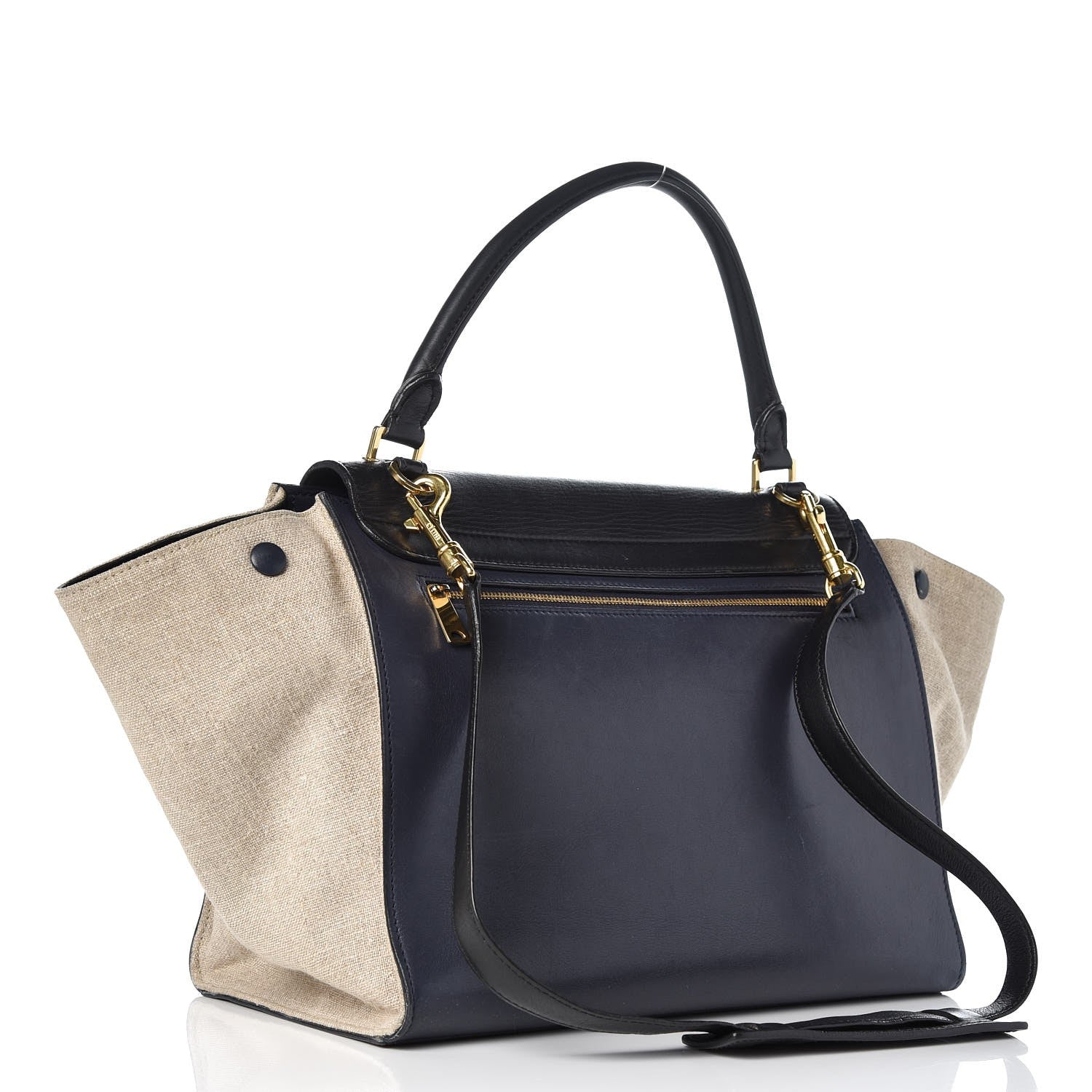 Celine Smooth Calfskin Linen Medium Tri-Color Trapeze Black Navy Blue 4 of 14