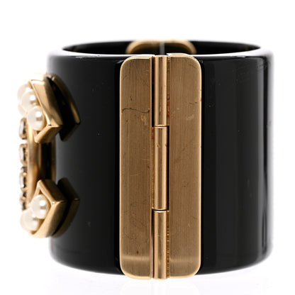 Chanel Resin Crystal Pearl CC Cuff Black 5 of 8