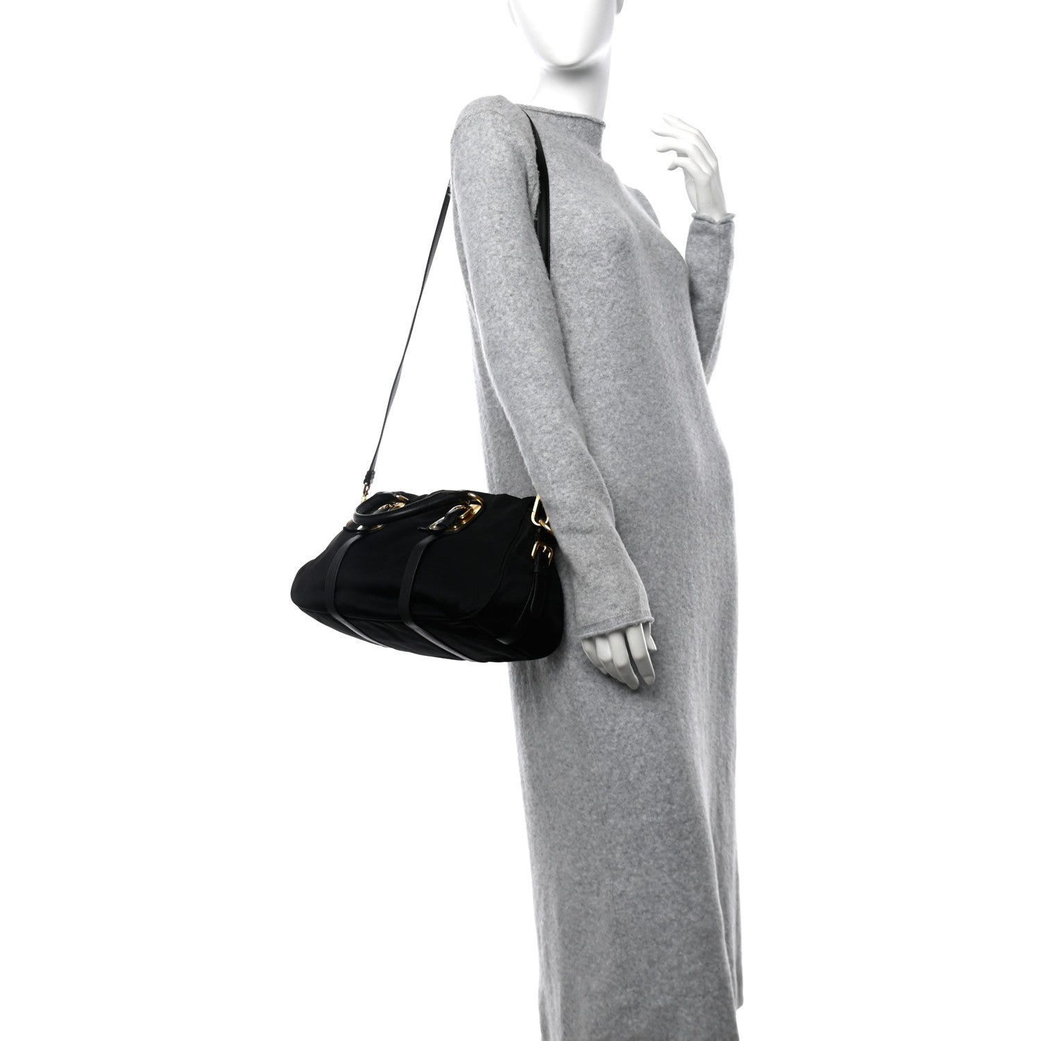 Prada Tessuto Nylon Soft Calfskin Shopping Satchel Black 2 of 10