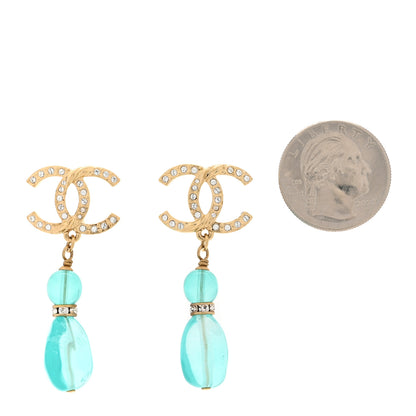 Chanel Crystal Stone CC Drop Earrings Blue Gold 2 of 5