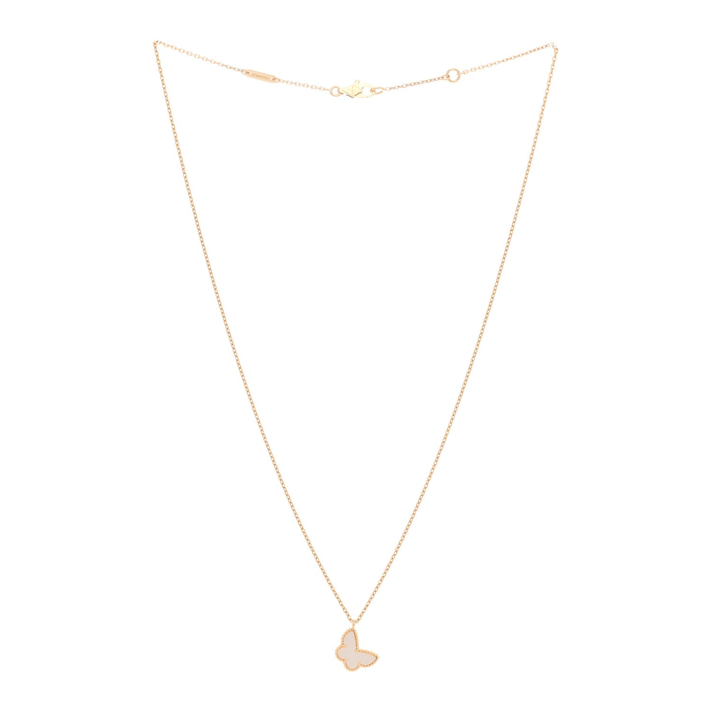 18K Yellow Gold Mother of Pearl Sweet Alhambra Butterfly Pendant Necklace