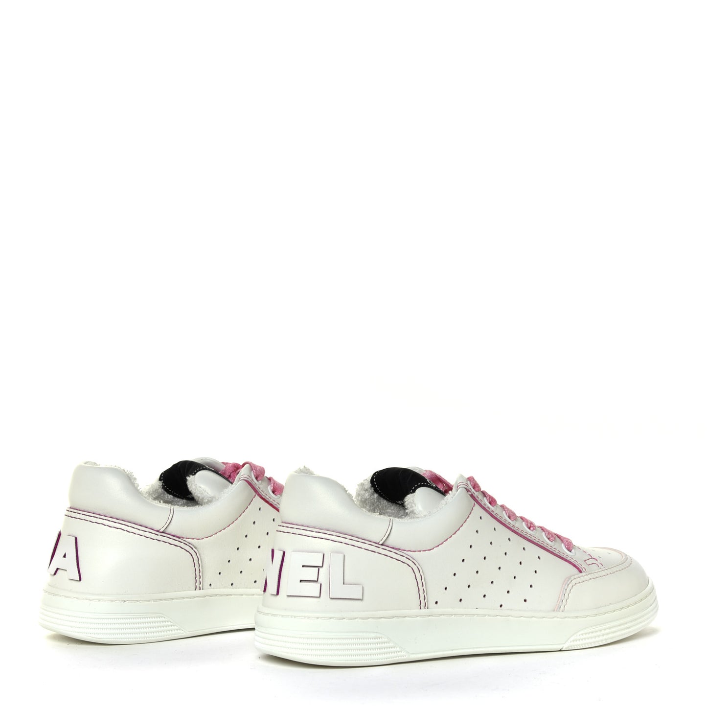 Calfskin Womens Logo Sneakers 38.5 White Pink