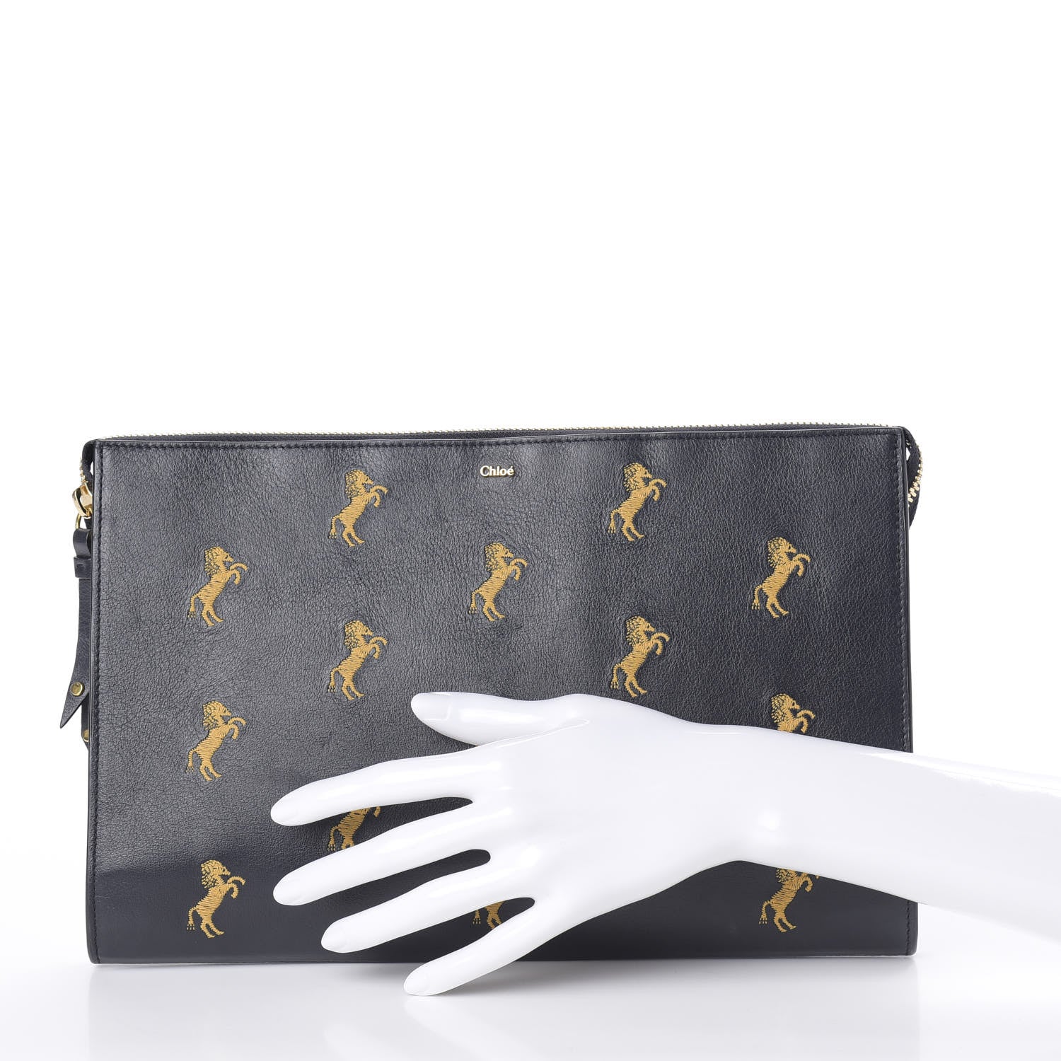 Chloe Smooth Calfskin Little Horses Embroidered Pouch Black 2 of 9