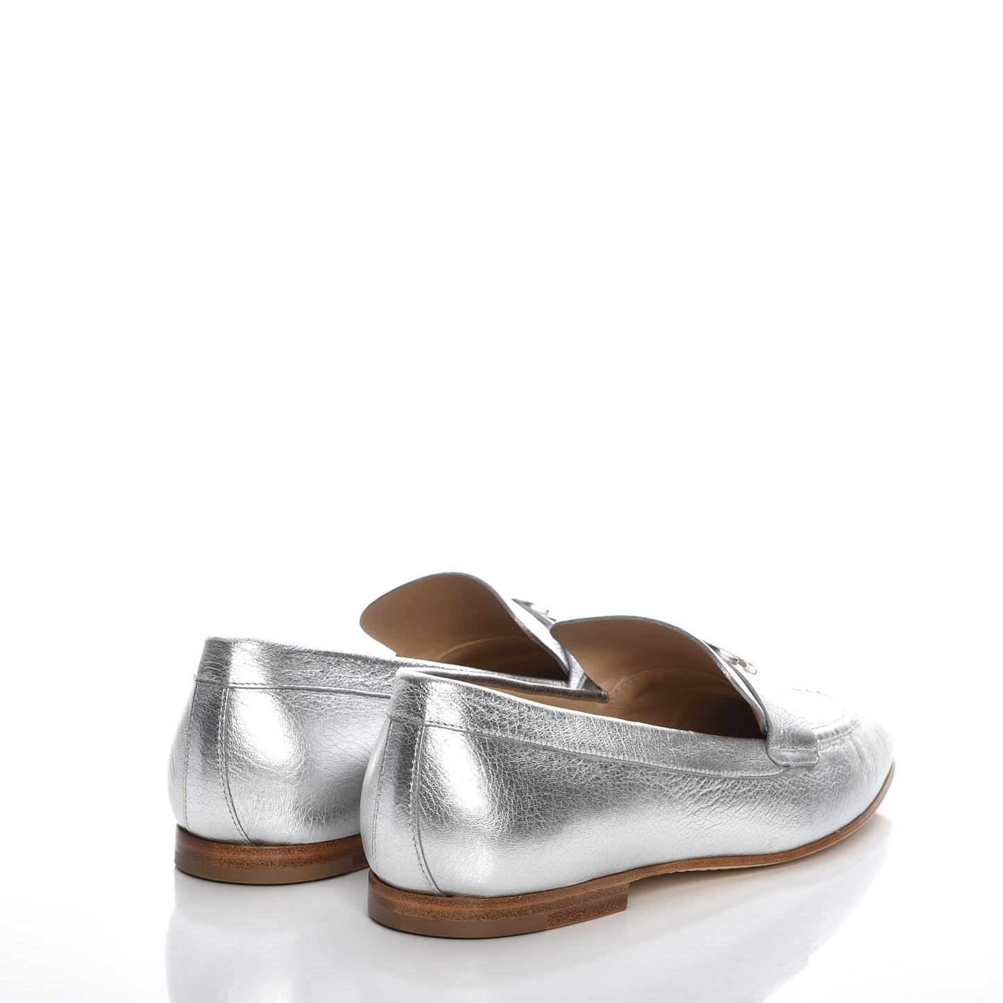 Crackled Goatskin Laminated CC Loafers 39 Silver