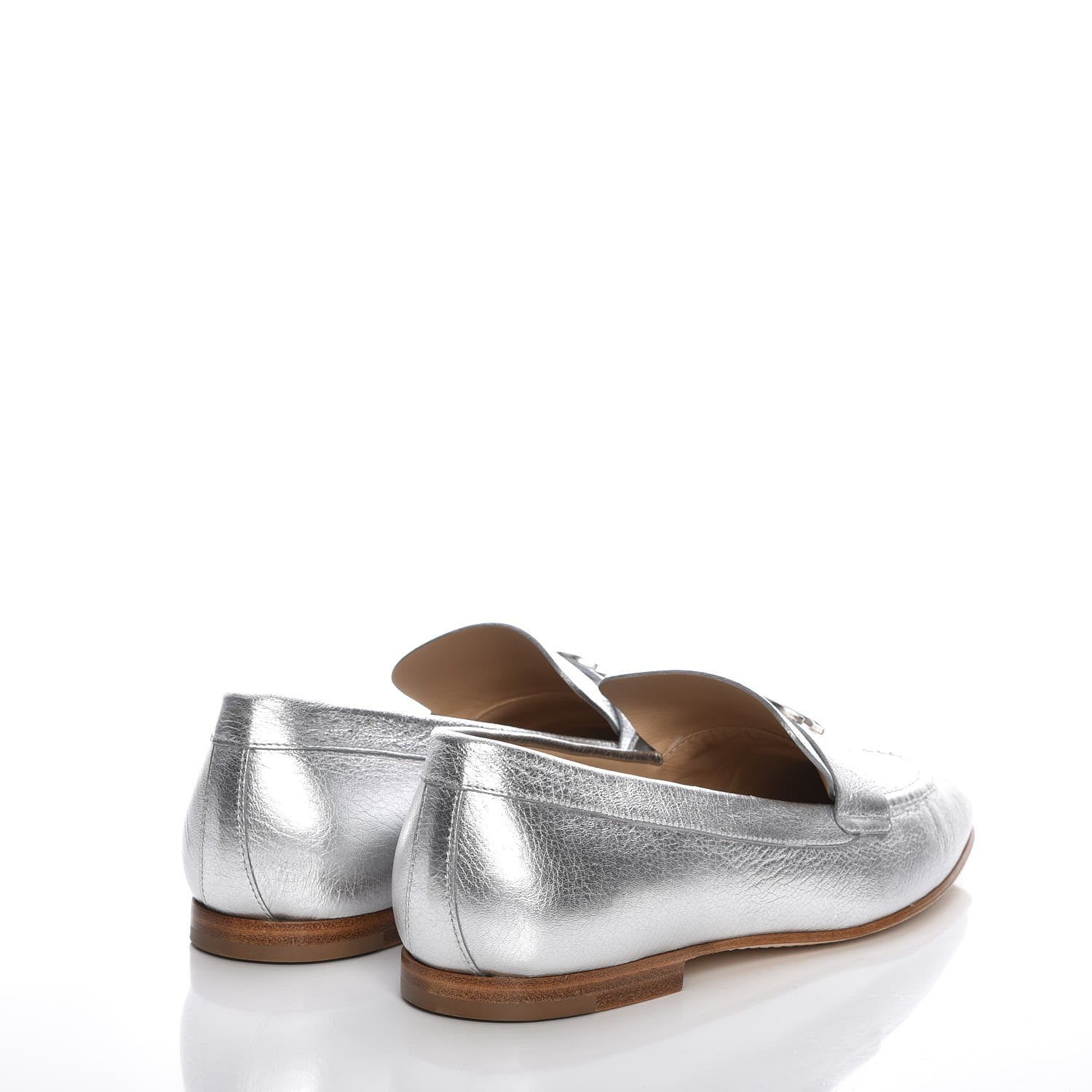 Chanel Crackled Goatskin Laminated CC Loafers 39 Silver 4 of 10