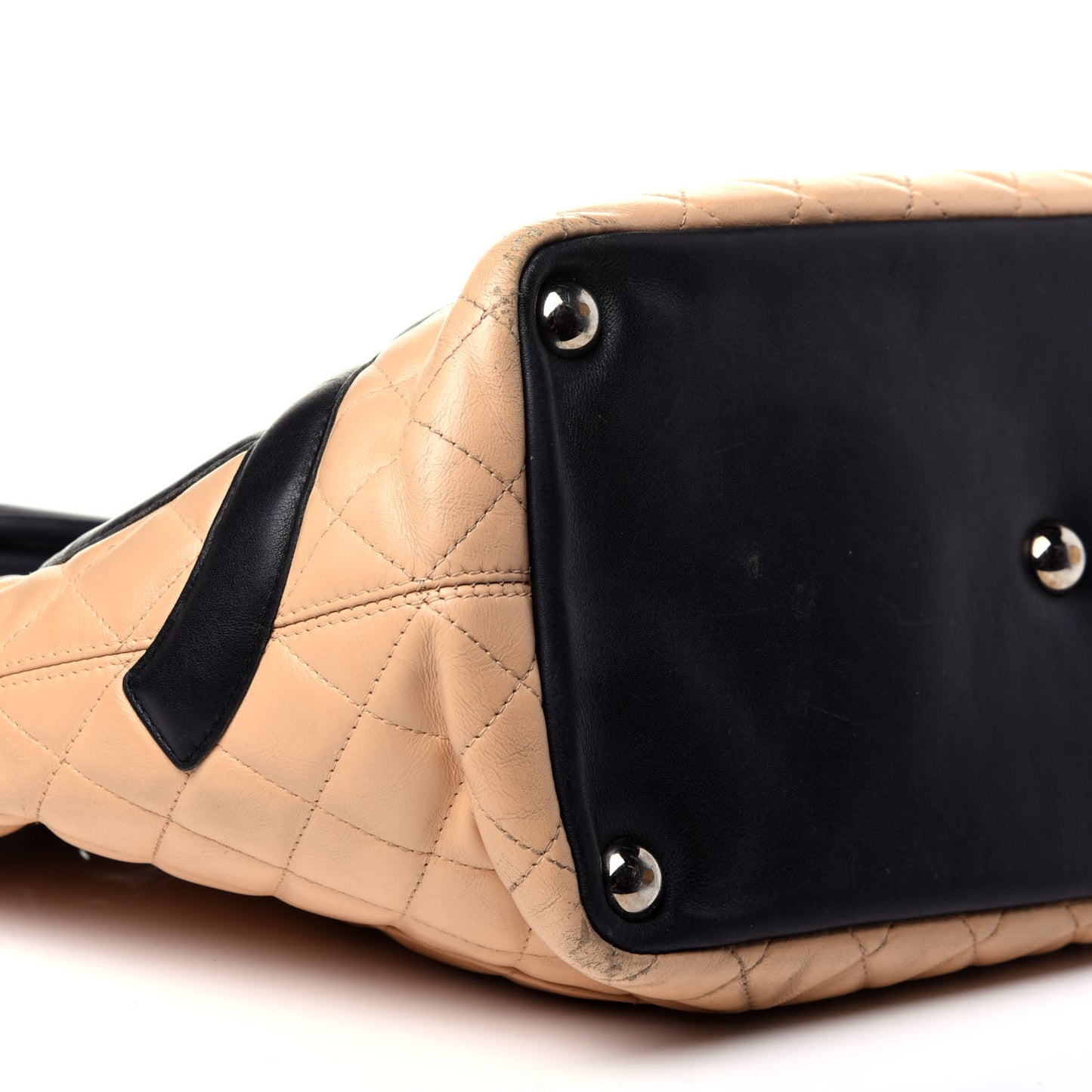 Calfskin Quilted Large Cambon Tote Beige Black