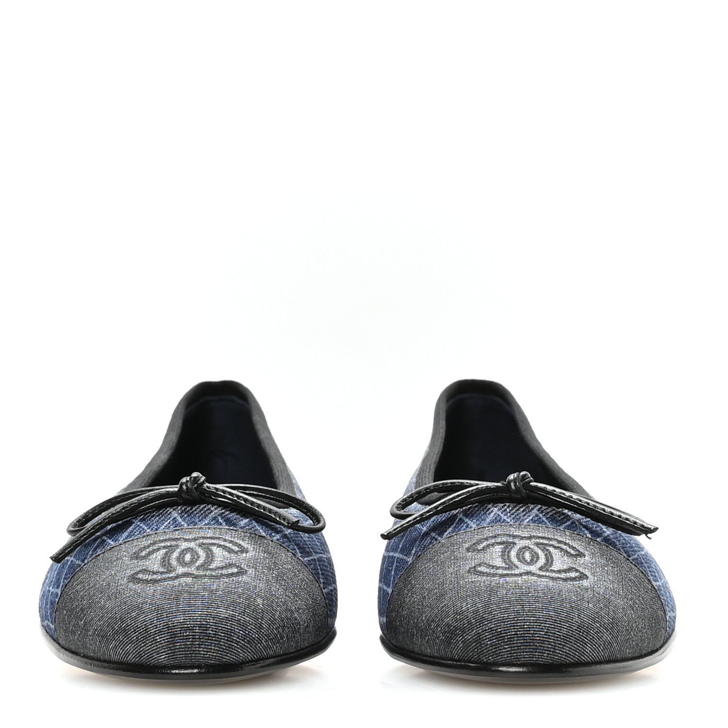 Chanel Denim Printed Quilt CC Cap Toe Ballerina Flats 37 Navy Blue Dark Grey 3 of 9