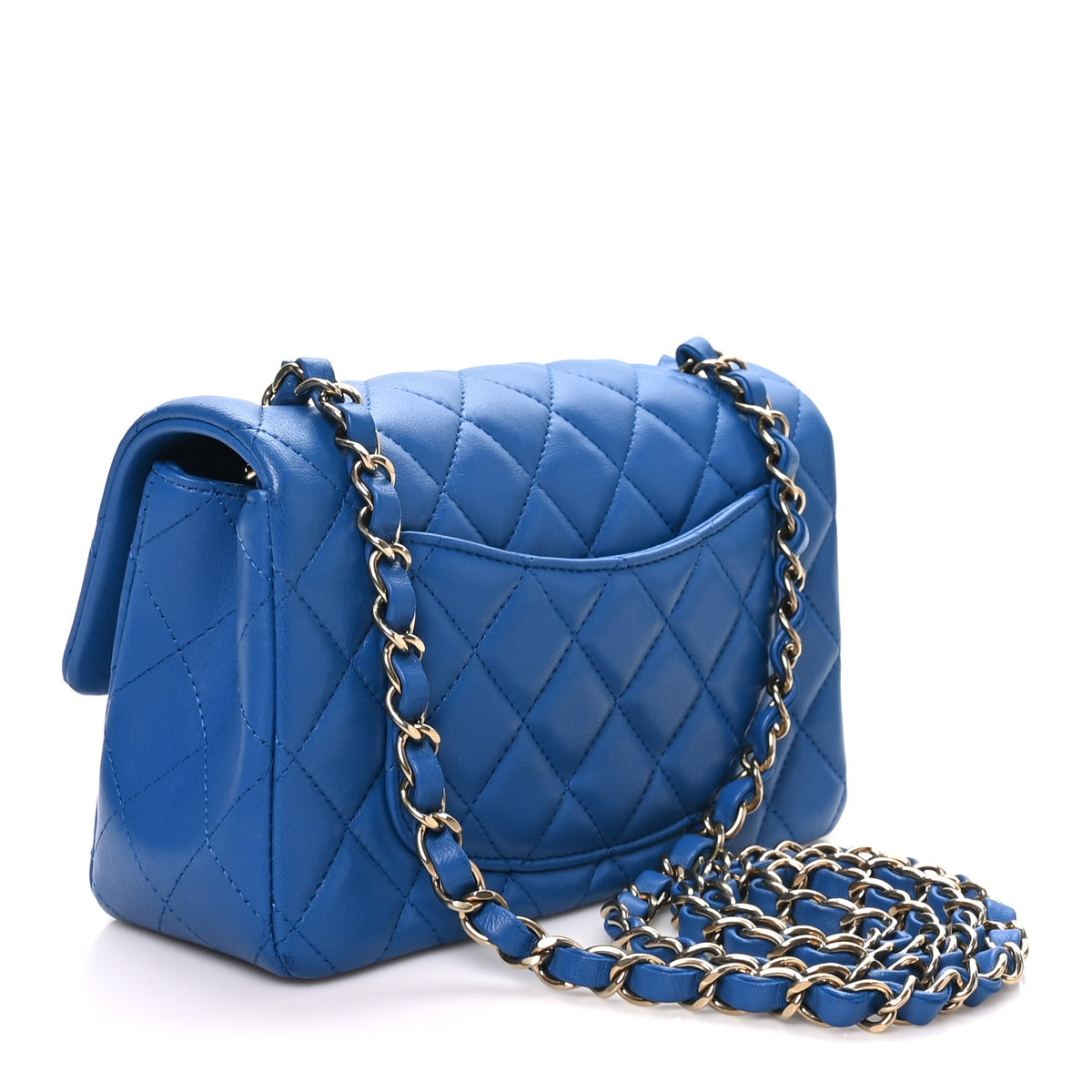 Lambskin Quilted Mini Rectangular Flap Blue