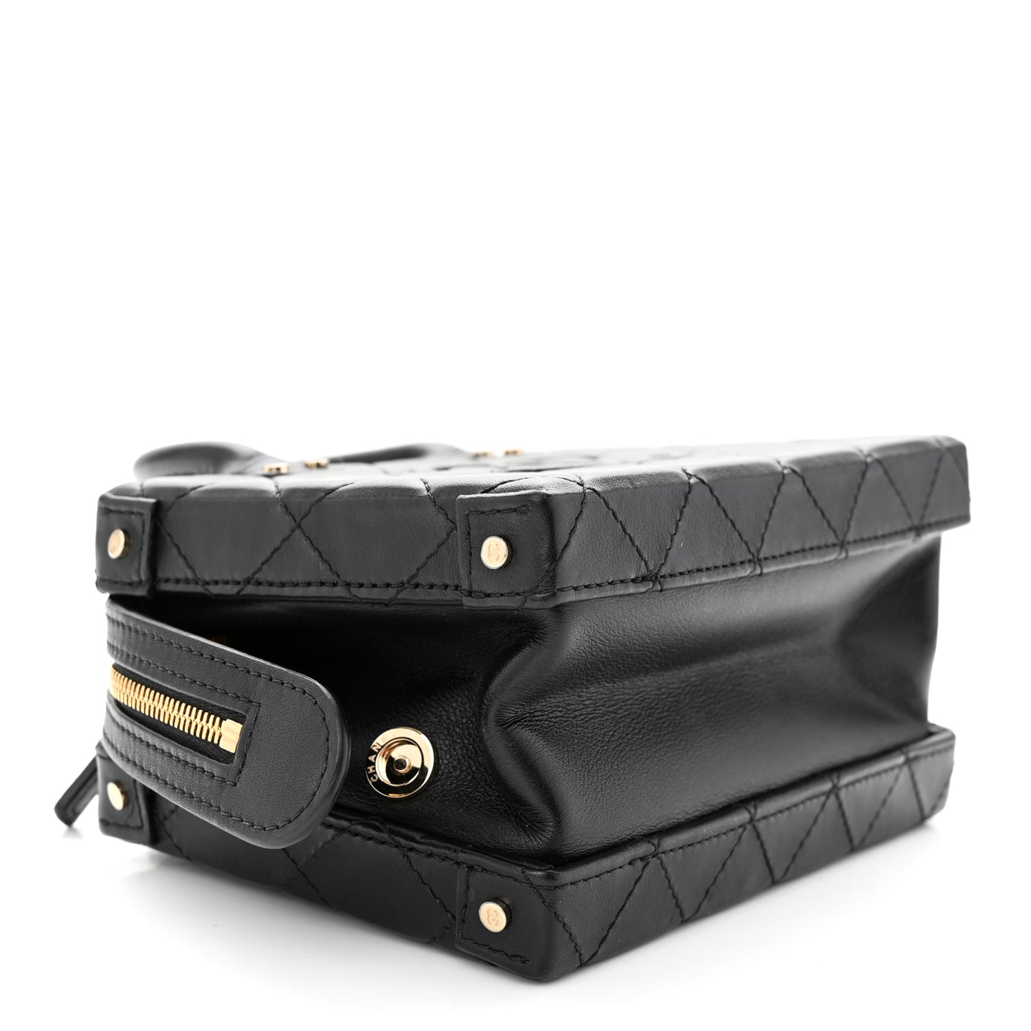 Calfskin Quilted Small Studded Square Vanity Case Black