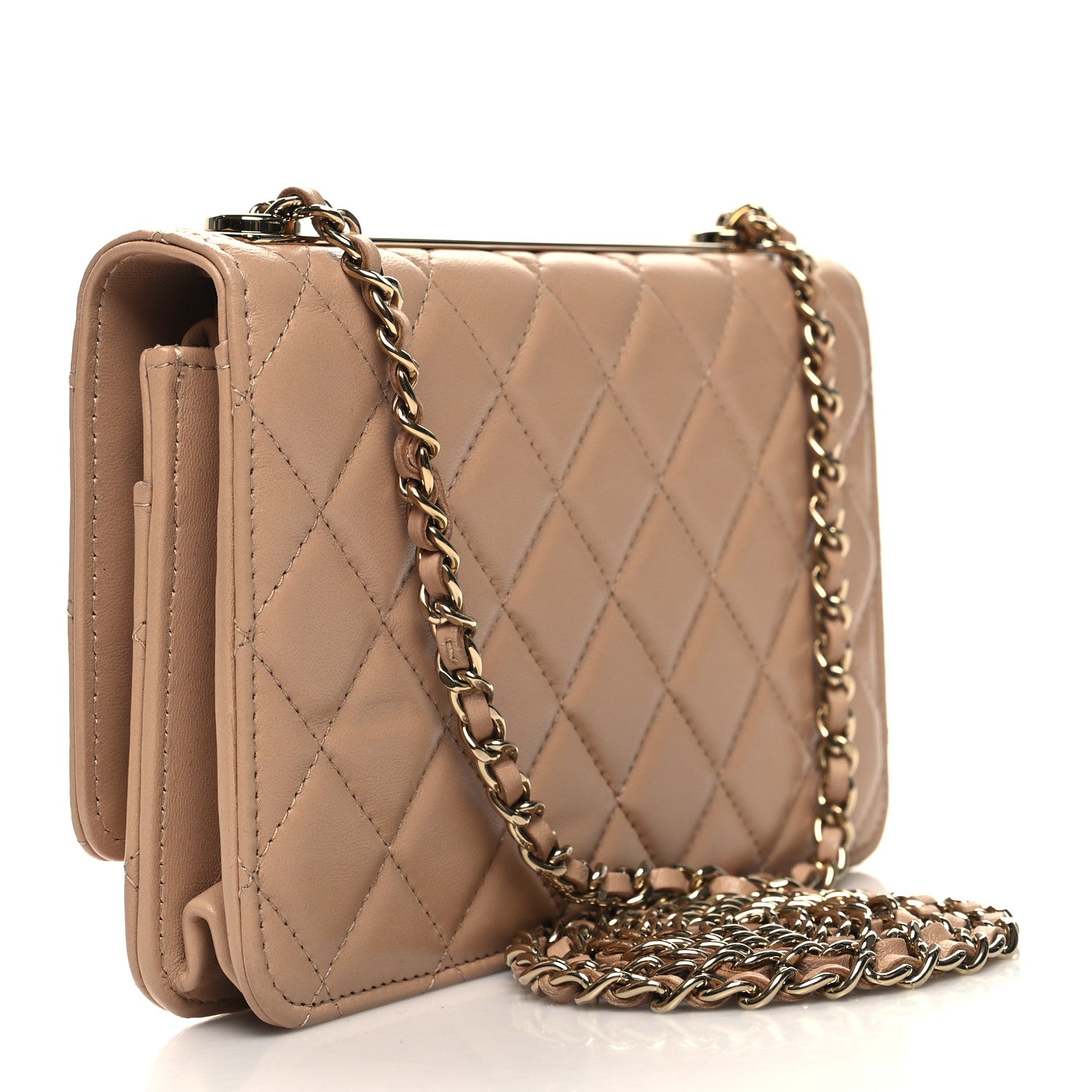 Chanel Lambskin Quilted Trendy CC Wallet On Chain WOC Beige 3 of 14