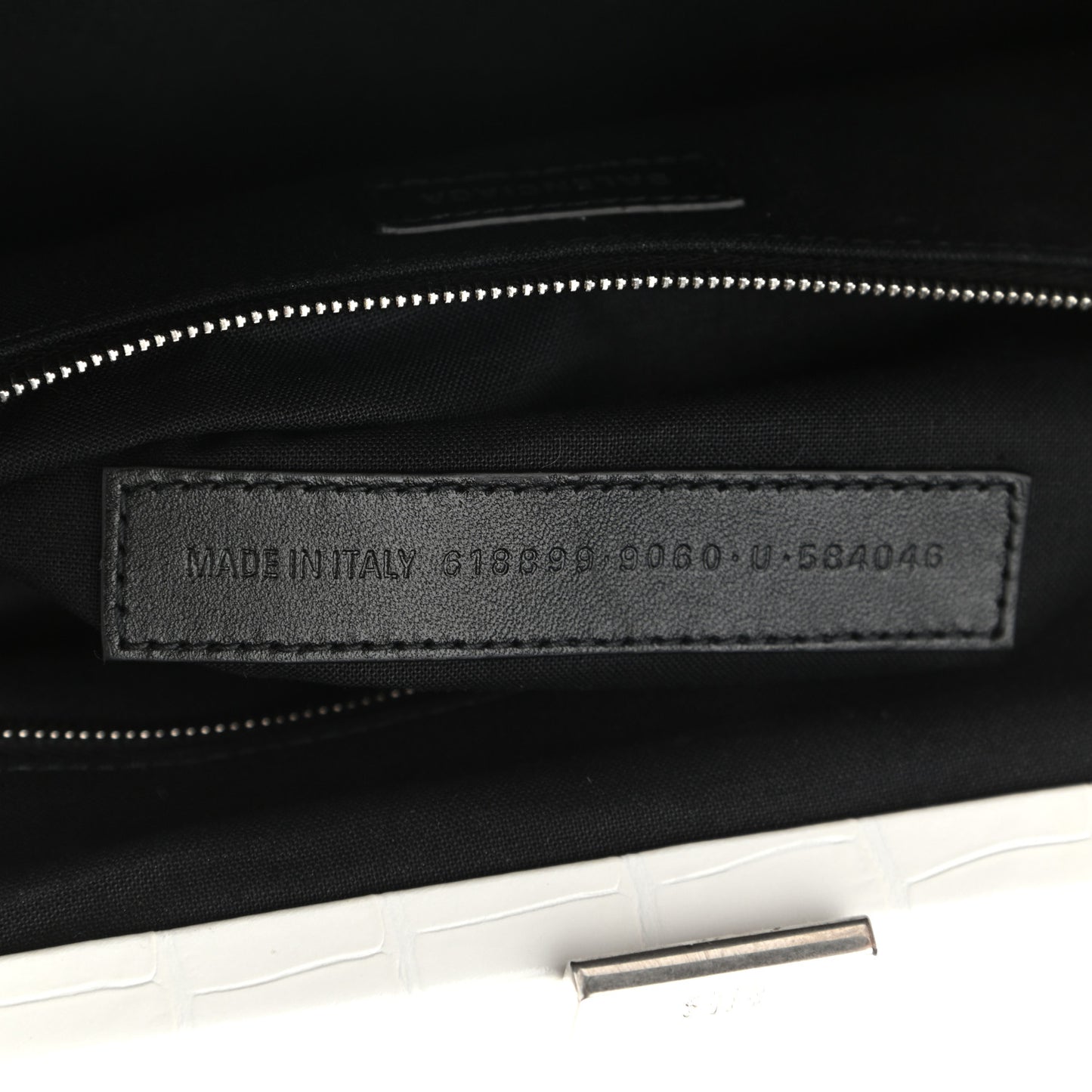 Shiny Supple Calfskin Logo Crocodile Embossed XL Cloud Clutch White